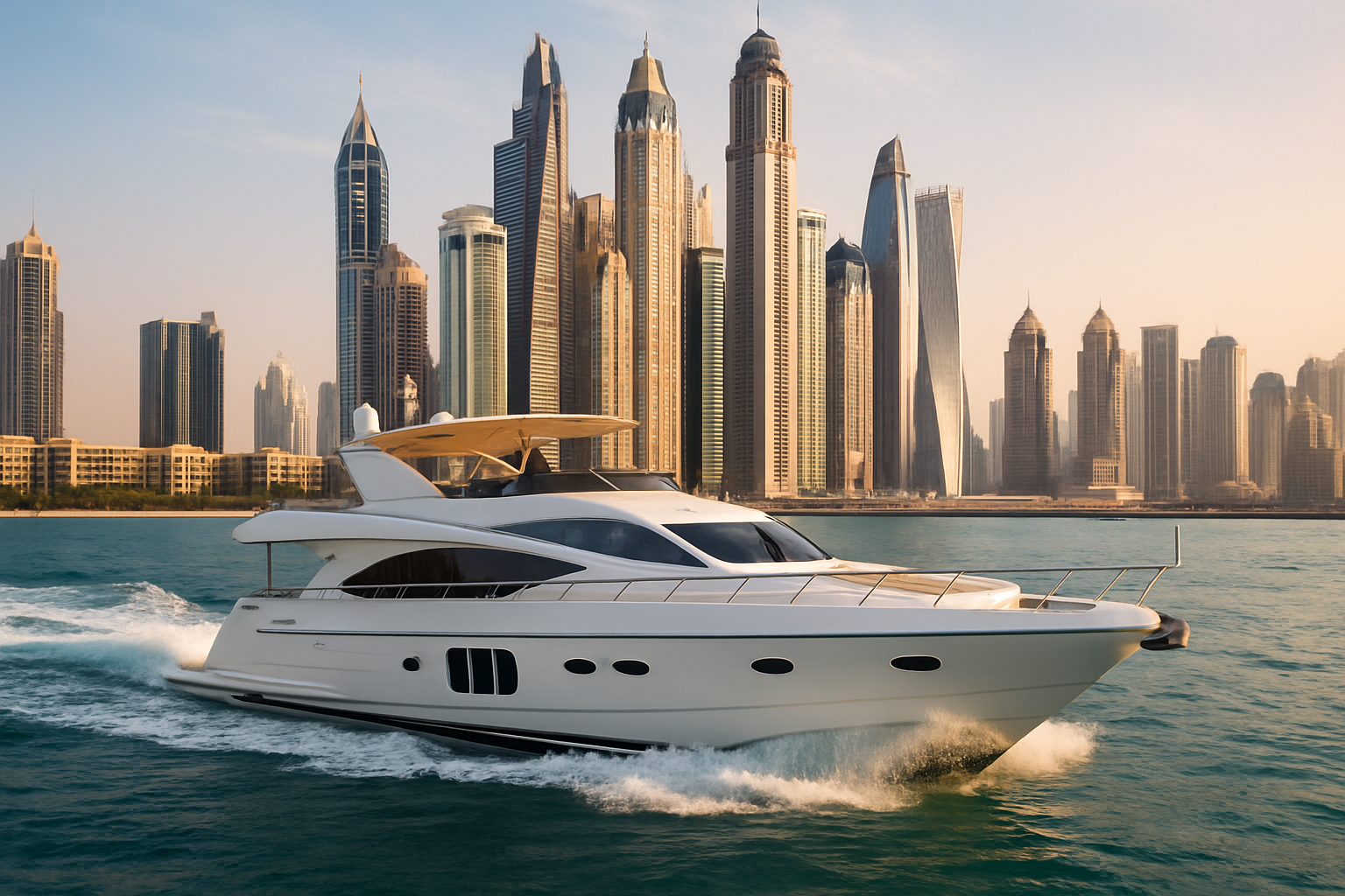 Luxury yacht cruising in Dubai Marina